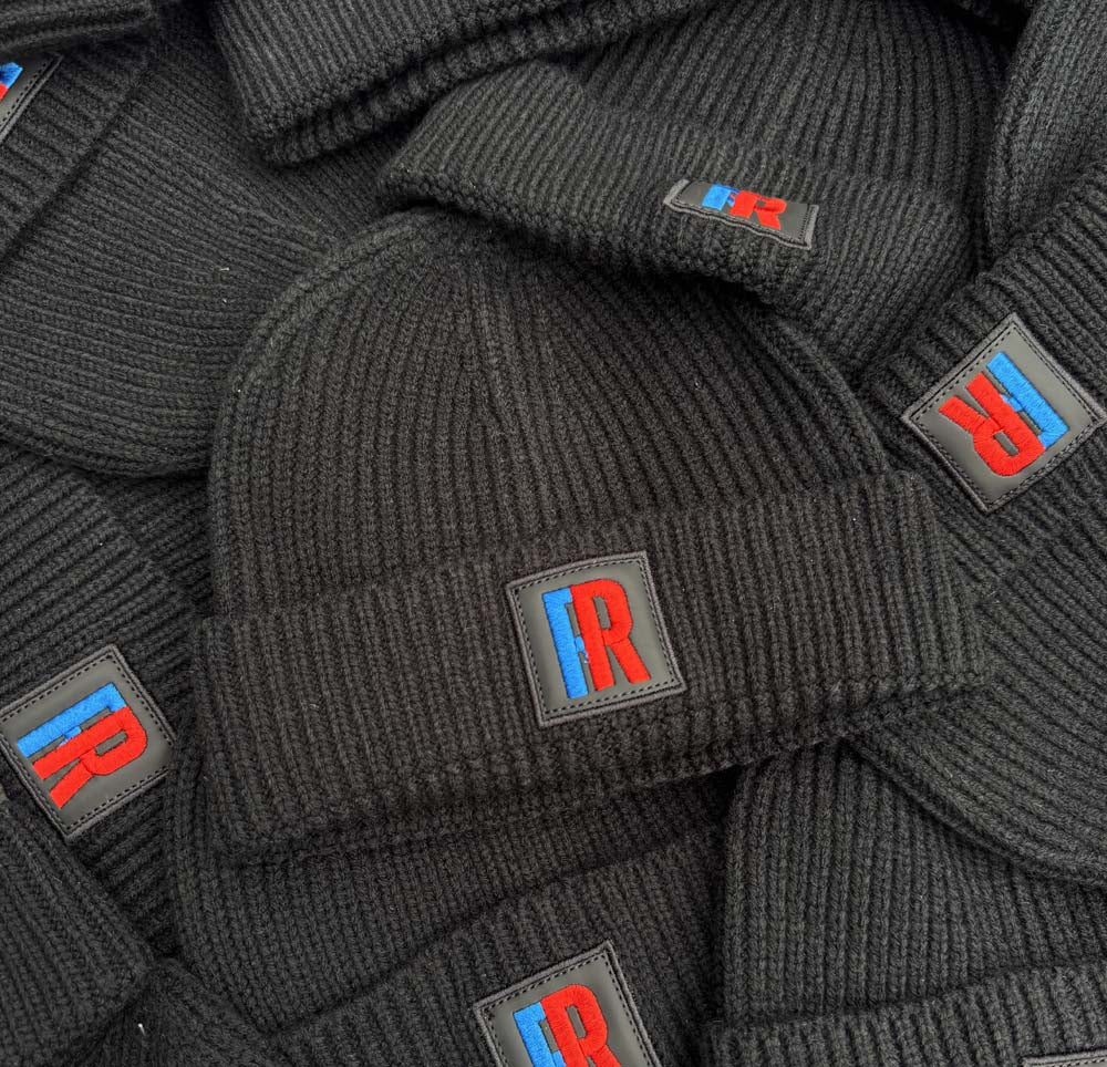 10x Rubber Patch Engineered knit ribbed beanie