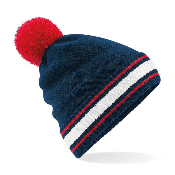 Pom Pom Stripe Teamwear Beanie (Embroidered)